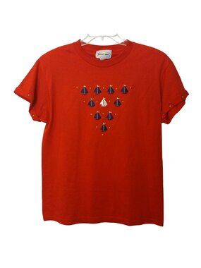 Red Pinocchio Sailboat Graphic TShirt Womens Sz M Short Sleeves Made USA VTG I-8